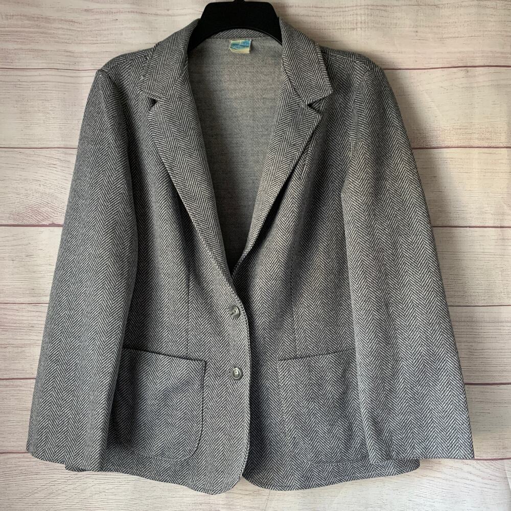 Vintage Styletrix Inc. Grey Herringbone Knit Blazer Jacket Button 70s Size 10